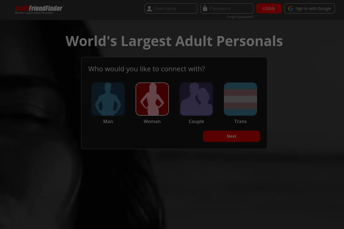 Adult FriendFinder homepage screenshot