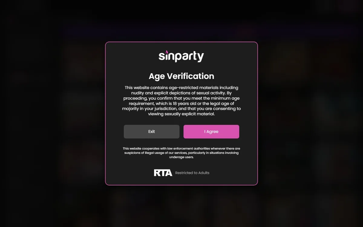 SinParty homepage screenshot